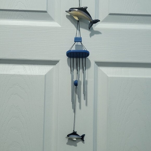 Blue Gray Dolphin Acrylic Metal Hanging Wind Chimes - Picture 9 of 12
